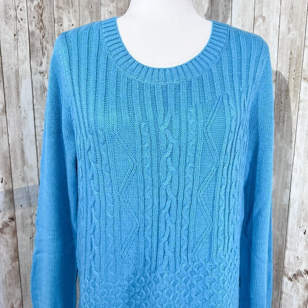 Women's New York & Company Sweater | Blue | Crew Neck | Large | Cable Knit - Picture 5 of 14